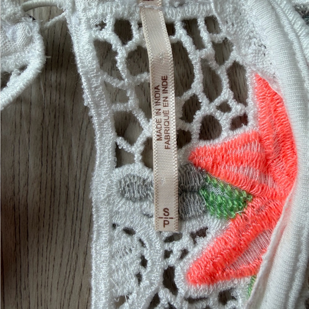 Free People White Sleeveless Top with Coral Floral Embroidery - Picture 3 of 3
